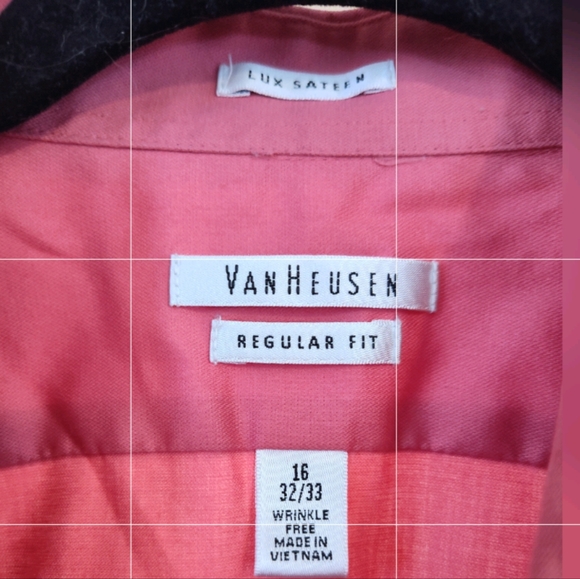 Van Heusen Men's Coral Dress Shirt 16 Long Sleeve 32/ 33 Button Down Collar TIE - Picture 6 of 10